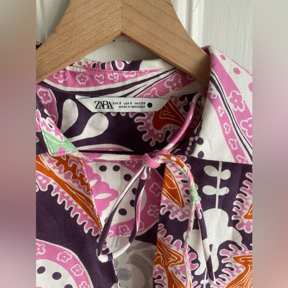 Zara PRINTED LINEN BLOUSE Women's Size S - Picture 4 of 12